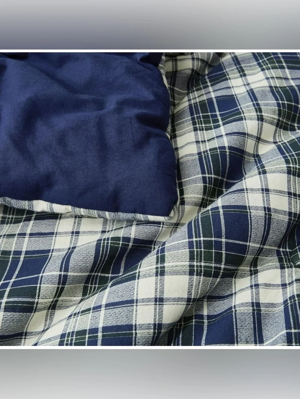 Reversible Navy Plaid Full 3 piece Comforter Set 100% cotton